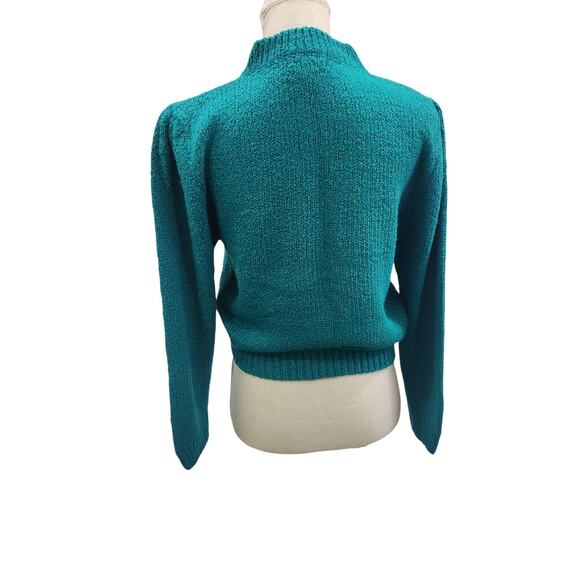 Womens Small Vintage 80's Green Knit Turtleneck Sweater Cardigan Kimberly Hope - Picture 2 of 10